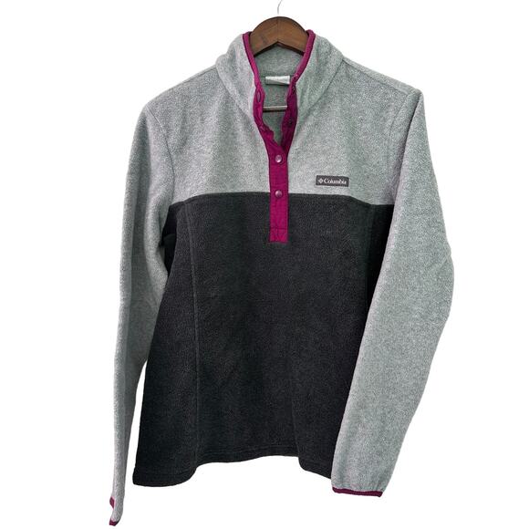 Columbia Sportswear Women's Snap Pullover Fleece Jacket Sz Large Grey Purple - Picture 1 of 6